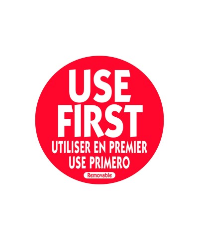 Rollo de 500 etiquetas trilingüe "USE FIRST" 5 cm Ø