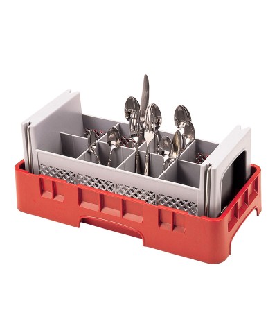 Cambro - 8FB434-151 / Canastilla de lavado de medio tamaño (50 x 25 cm) con 8 comp. y asas para cubiertos - (alt. 18,4 cm)