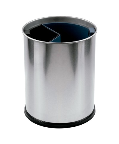 Probbax - WB-1253-SSSTL / Papeleras separación de residuos con 2 compartimentos 25,5 cm Ø x 30 cm - 13 L (3,3 L-gris/6 L-negro)