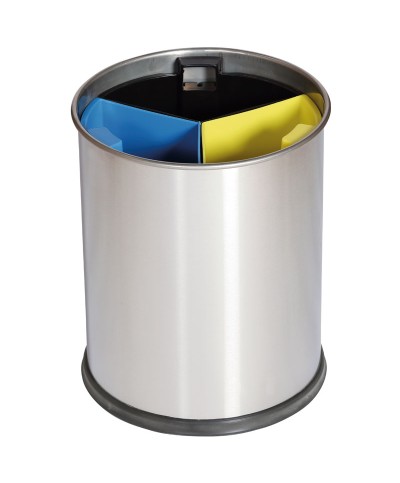 Probbax - WB-1251-SSSTL / Papelera separación de residuos con recipientes separadores de colores - 25,5 cm Ø x 30,8 cm - 13 L