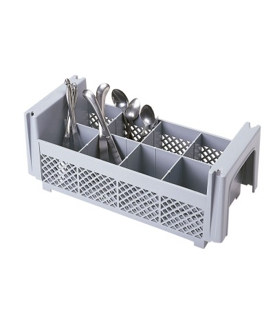 Cambro - 8FBNH434-151 / Canastilla de lavado de medio tamaño (50 x 25 cm) con 8 comp. sin asas para cubiertos - (alt. 18,4 cm)