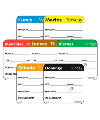 NCCO - SRIDU2201 / Rollo de 500 etiquetas despegables - "LUNES" - ( 5 x 5 cm)
