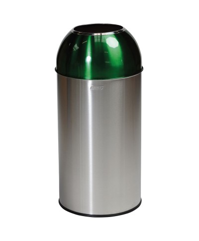 Probbax - OD-6140-SGRN / Papelera de cúpula abierta con tapa verde - 38 cm de Ø x 74 cm de alto - 40 L
