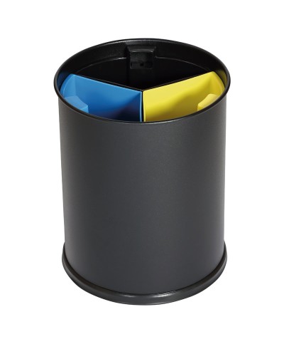 Probbax - WB-1251-BLA / Papelera de separación de residuos con recipientes separadores de colores - 25,5 cm Ø x 30,8 cm - 13 L
