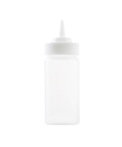 Botella exprimible incolora 53 mm de boca y 237 ml