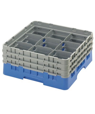 Cambro - 9S638-168 / Cesta de lavado (50 x 50 cm) para copas y vasos con 9 comp. 3 alt. - dia. máx. 14,8 cm alt. máx. 17,6 cm