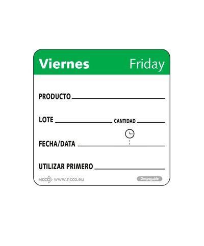 NCCO - SRIDU2205 / Rollo de 500 etiquetas despegables - "VIERNES" - (5 x 5 cm)