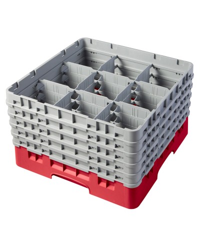 Cambro - 9S958-163 / Cesta de lavado (50 x 50 cm) para copas y vasos con 9 comp. 5 alt. - dia. máx. 14,8 cm alt. máx. 25,8 cm