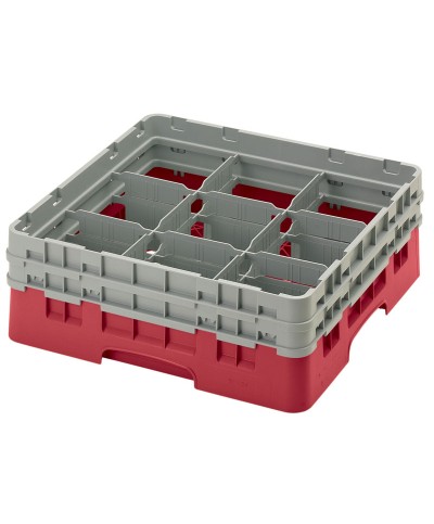 Cambro - 9S434-416 / Cesta de lavado (50 x 50 cm) para copas y vasos con 9 comp. 2 alt. - dia. máx. 14,8 cm alt. máx. 13,5 cm