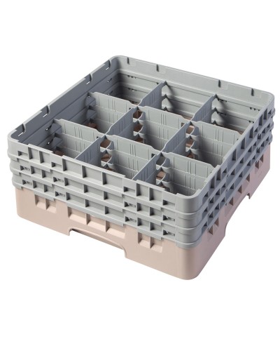Cambro - 9S638-184 / Cesta de lavado (50 x 50 cm) para copas y vasos con 9 comp. 3 alt. - dia. máx. 14,8 cm alt. máx. 17,6 cm