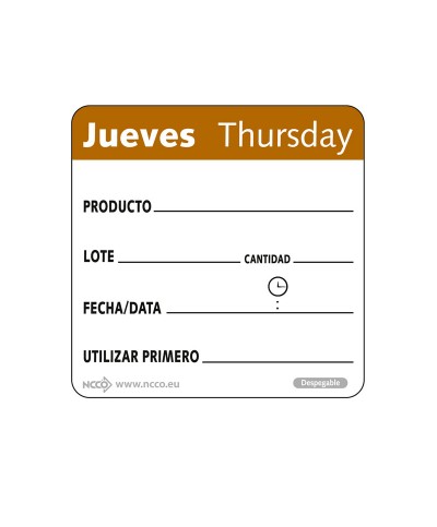 NCCO - SRIDU2204 / Rollo de 500 etiquetas despegables - "JUEVES" - (5 x 5 cm)