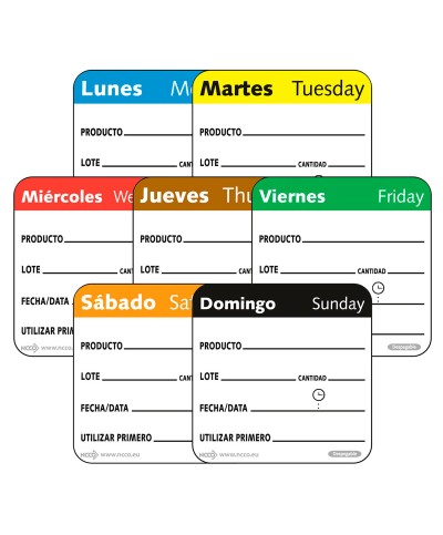 NCCO - SRIDU2203 / Rollo de 500 etiquetas despegables - MIÉRCOLES de (5 x 5 cm)