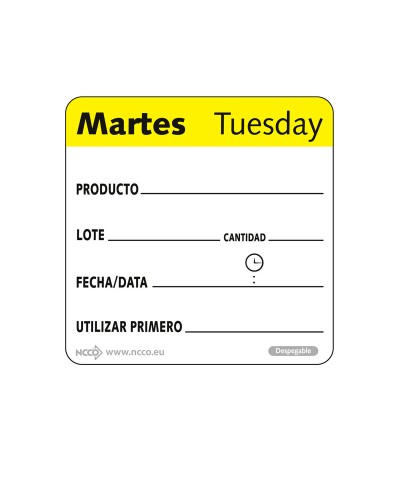 NCCO - SRIDU2202 / Rollo de 500 etiquetas despegables - "MARTES" - ( 5 x 5 cm)