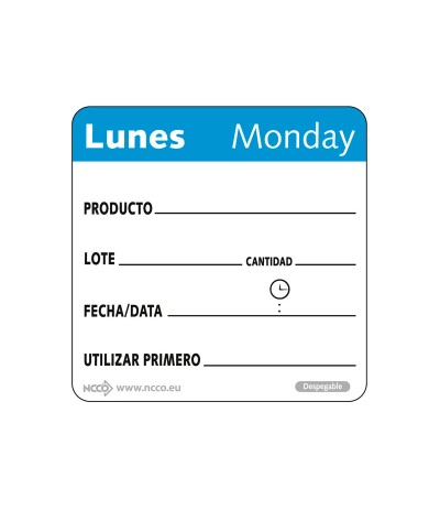 NCCO - SRIDU2201 / Rollo de 500 etiquetas despegables - "LUNES" - ( 5 x 5 cm)