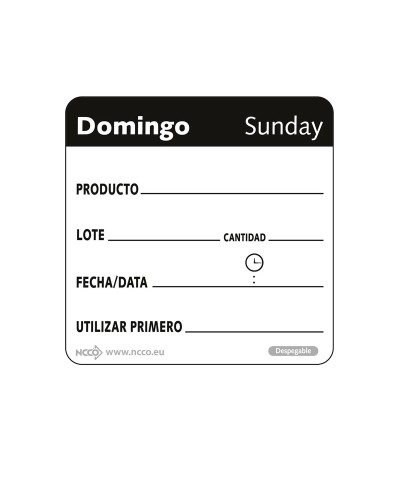 NCCO - SRIDU2207 / Rollo de 500 etiquetas despegables - "DOMINGO" - (5 x 5 cm)