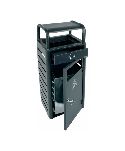 Probbax - AT-1271-DGRY / Cenicero de suelo para exterior con papelera - 33 x 28 x 89,5 cm - 20 L