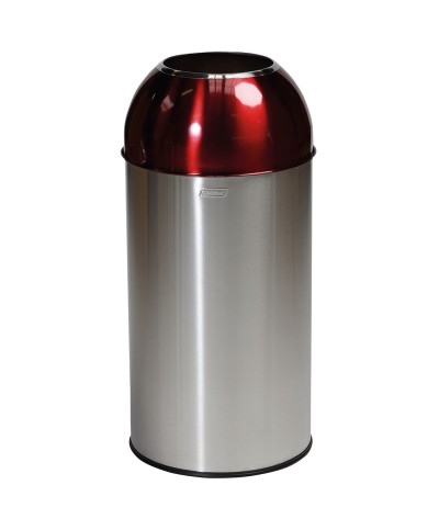 Probbax - OD-6140-SRED / Papelera de cúpula abierta con tapa roja - 38 cm de Ø x 74 cm de alto - 40 L