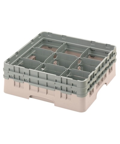 Cambro - 9S434-184 / Cesta de lavado (50 x 50 cm) para copas y vasos con 9 comp. 2 alt. - dia. máx. 14,8 cm alt. máx. 13,5 cm