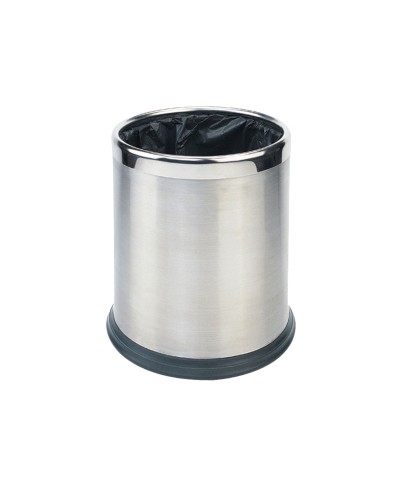 Probbax - WB-1051-SSSTL / Papelera redonda con carcasa - 22,5 cm Ø x 27 cm - 10 L - Acero mate