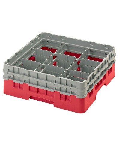 Cambro - 9S434-163 / Cesta de lavado (50 x 50 cm) para copas y vasos con 9 comp. 2 alt. - dia. máx. 14,8 cm alt. máx. 13,5 cm
