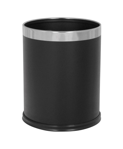 Probbax - WB-1042-BLA / Papelera redonda acabado piel con carcasa - de 22,3 cm Ø x 28 cm - 10 L - Negro