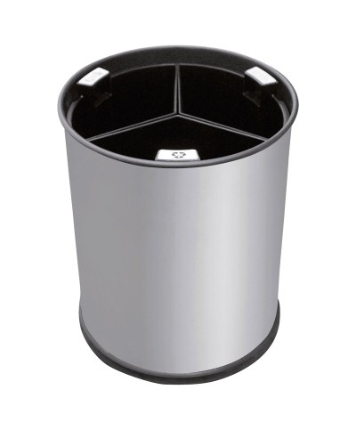 Probbax - WB-1252-SSSTL / Papelera de separación de residuos con recipientes separadores negros - 25,5 cm Ø x 30,8 cm - 13 L