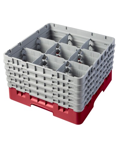 Cambro - 9S958-416 / Cesta de lavado (50 x 50 cm) para copas y vasos con 9 comp. 5 alt. - dia. máx. 14,8 cm alt. máx. 25,8 cm