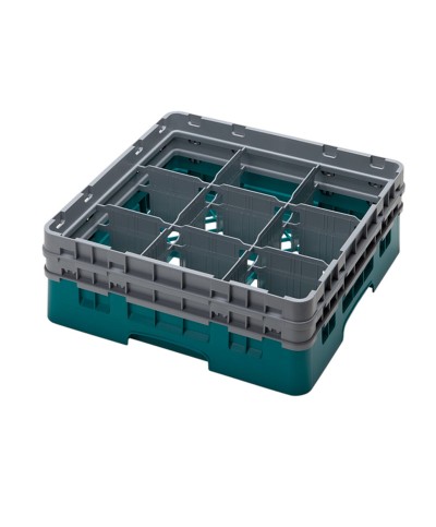 Cambro - 9S434-414 / Cesta de lavado (50 x 50 cm) para copas y vasos con 9 comp. 2 alt. - dia. máx. 14,8 cm alt. máx. 13,5 cm