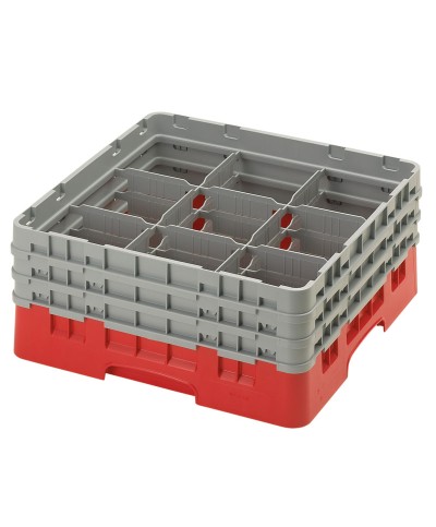 Cambro - 9S638-163 / Cesta de lavado (50 x 50 cm) para copas y vasos con 9 comp. 3 alt. - dia. máx. 14,8 cm alt. máx. 17,6 cm