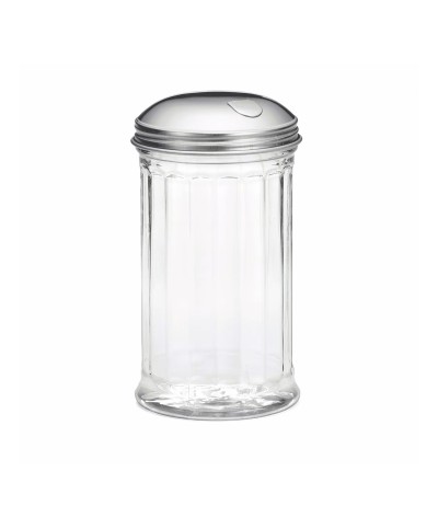 Tablecraft - Salero y pimentero de vidrio estriado con tapa de acero inoxidable. Vertedor lateral. 7,5 x 7,5 x 14,5 cm - 355 ml
