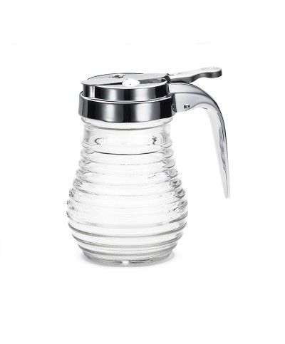 Tablecraft - Dispensador de sirope de vidrio. Tapa de acero inoxidable. 7,5 x 7,5 x 10,5 cm - 180 ml