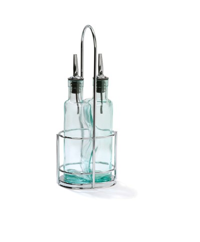 Tablecraft - Juego de 3 piezas. Estante de metal cromado. Botellas con vertedores. 12 x 9 x 30,5 cm - 250 ml