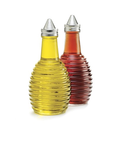 Tablecraft - Botellas de vidrio para aceite y vinagre. Tapas de acero inoxidable. 6,5 x 6,5 x 12,5 cm - 180 ml