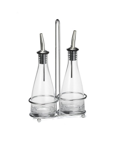 Tablecraft - Juego de 3 piezas. Incluye 2 botellas con vertedor (611), vertedor de acero inoxidable y soporte cromado.