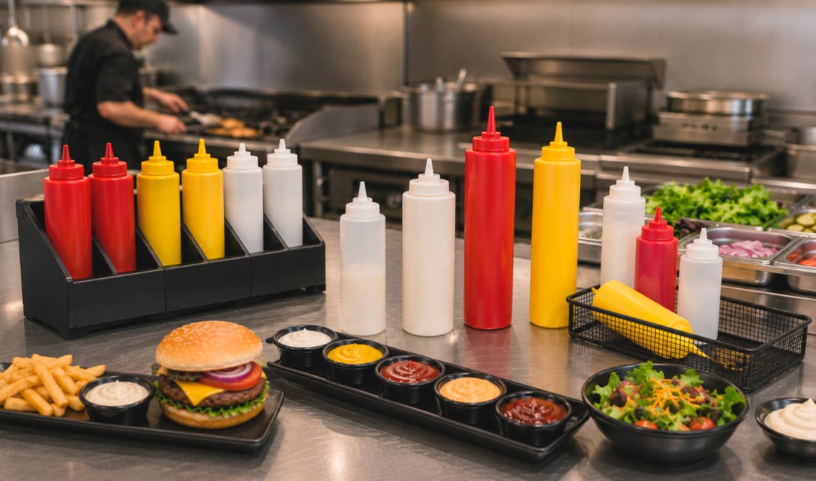 Tipos de salsas y sistemas de dispensación en cocinas profesionales