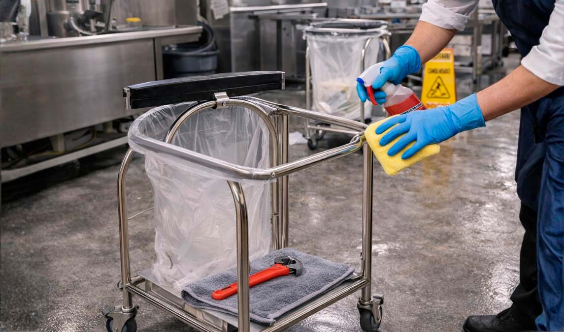 Mantenimiento y limpieza de portabolsas de uso intensivo